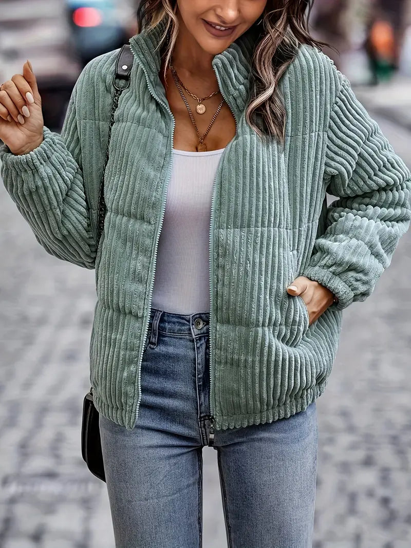 Elara - Casual Geribde Mantel met Ritssluiting - Afbeelding 3