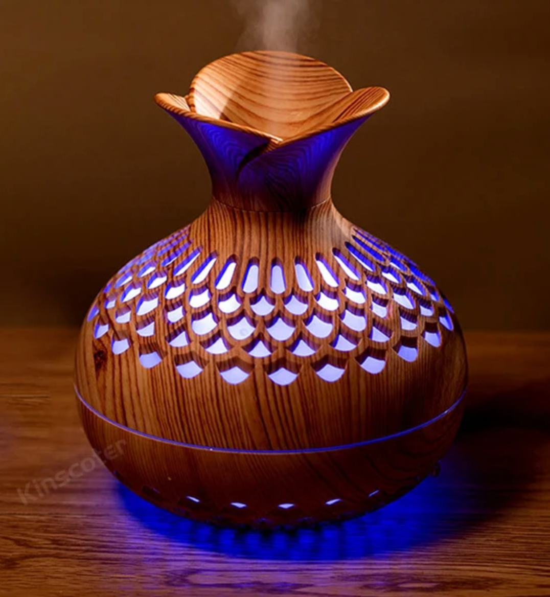 BlossomMist aroma diffuser – LED luchtbevochtiger met houtnerf design