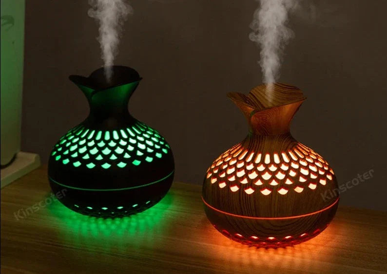 BlossomMist aroma diffuser – LED luchtbevochtiger met houtnerf design - Afbeelding 2