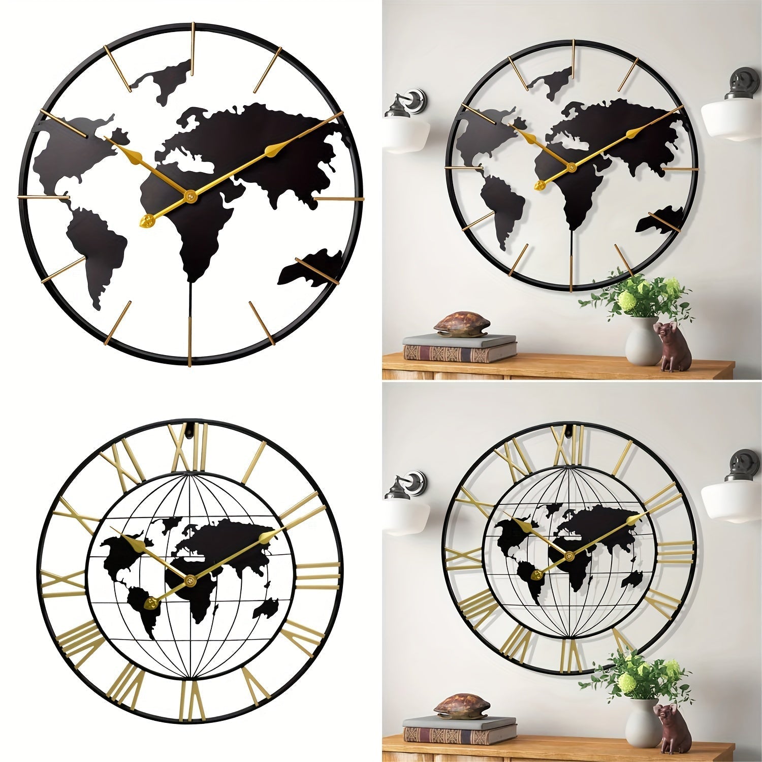 GlobeMaster wereldkaart wandklok | Stijlvolle grote klok van metaal – geruisloos ontwerp - Afbeelding 5