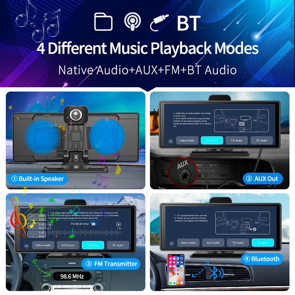 QuickView - 10.26" 4K Dash Cam met draadloze CarPlay, Android Auto, 5G WiFi en GPS - Afbeelding 5