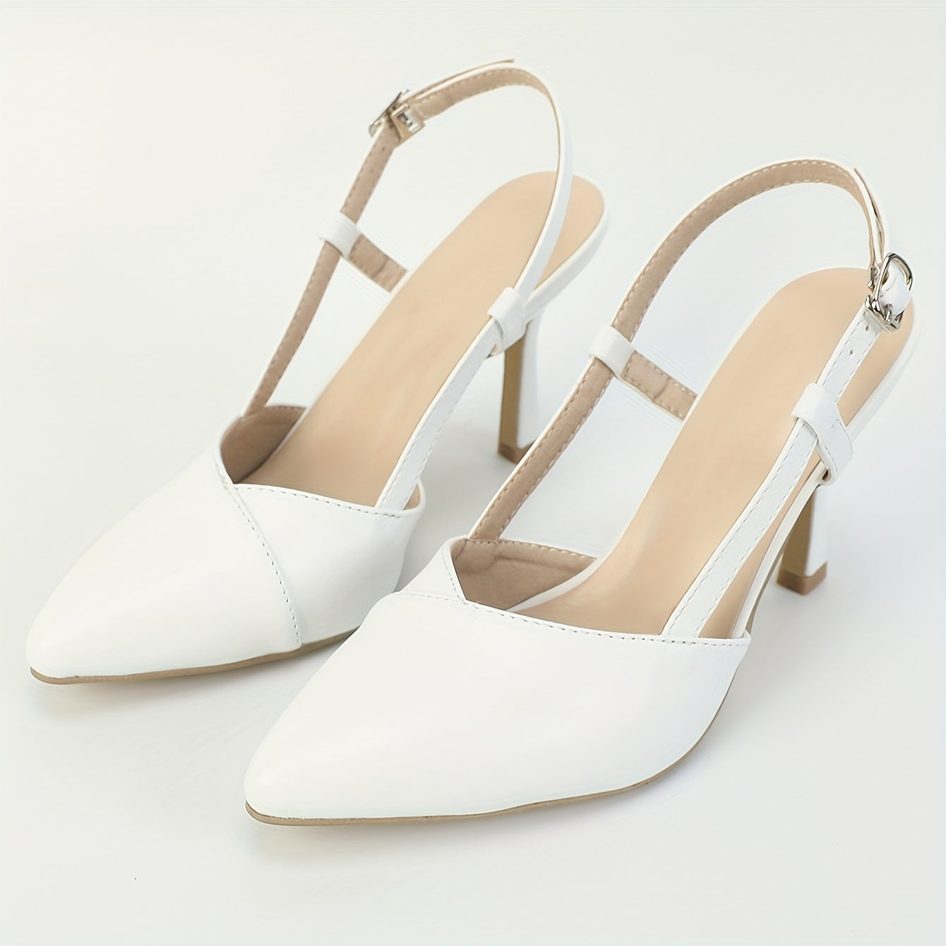 Isabella – witte slingback pumps met 8 cm naaldhak en stijlvolle bandjes - Afbeelding 4