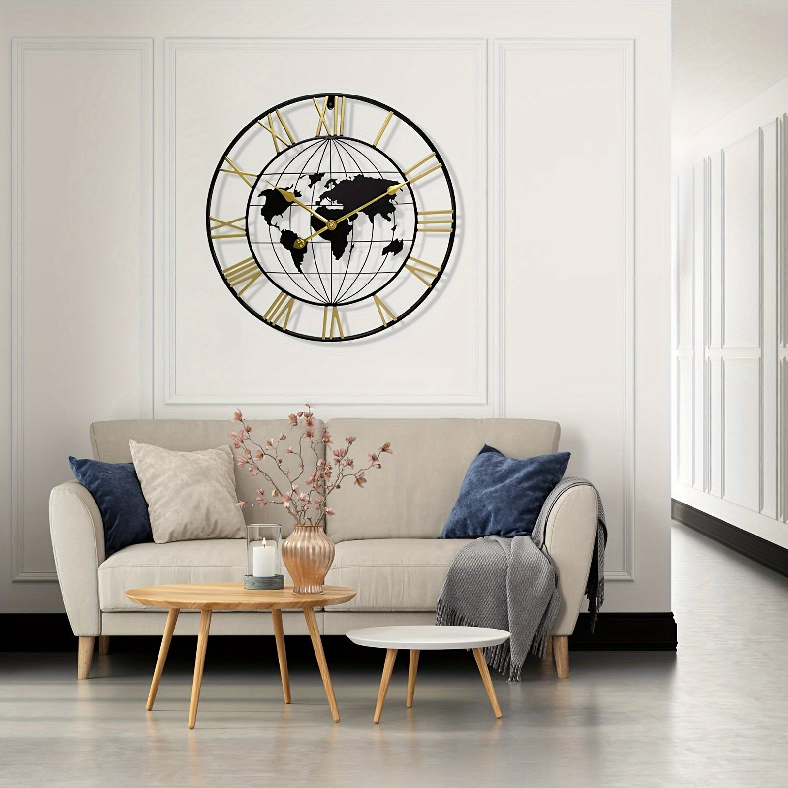GlobeMaster wereldkaart wandklok | Stijlvolle grote klok van metaal – geruisloos ontwerp - Afbeelding 10
