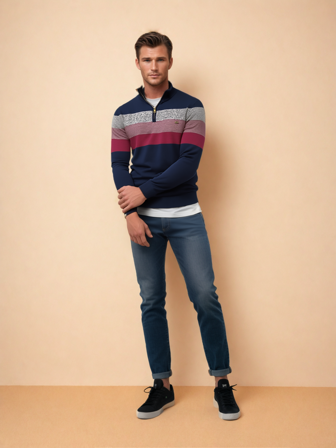 Xem | Quarter-zip heren trui van zacht katoen