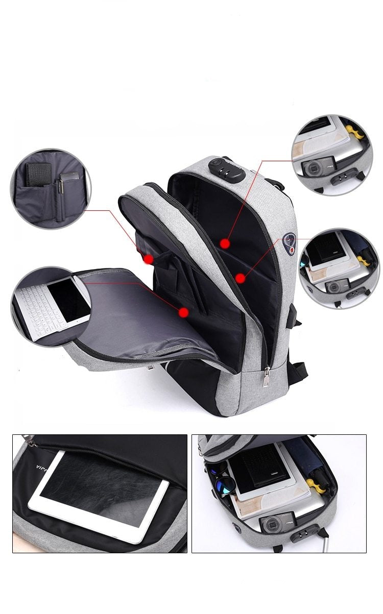 Secure Style Anti-diefstal rugzak met snijbestendig materiaal en USB-oplaadpoort - Afbeelding 3