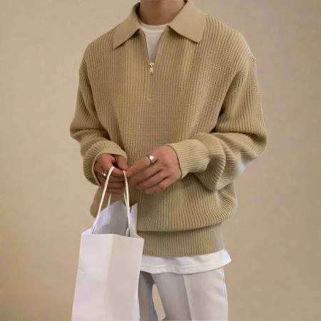 Mason – casual oversized kabeltrui met half-zip voor heren